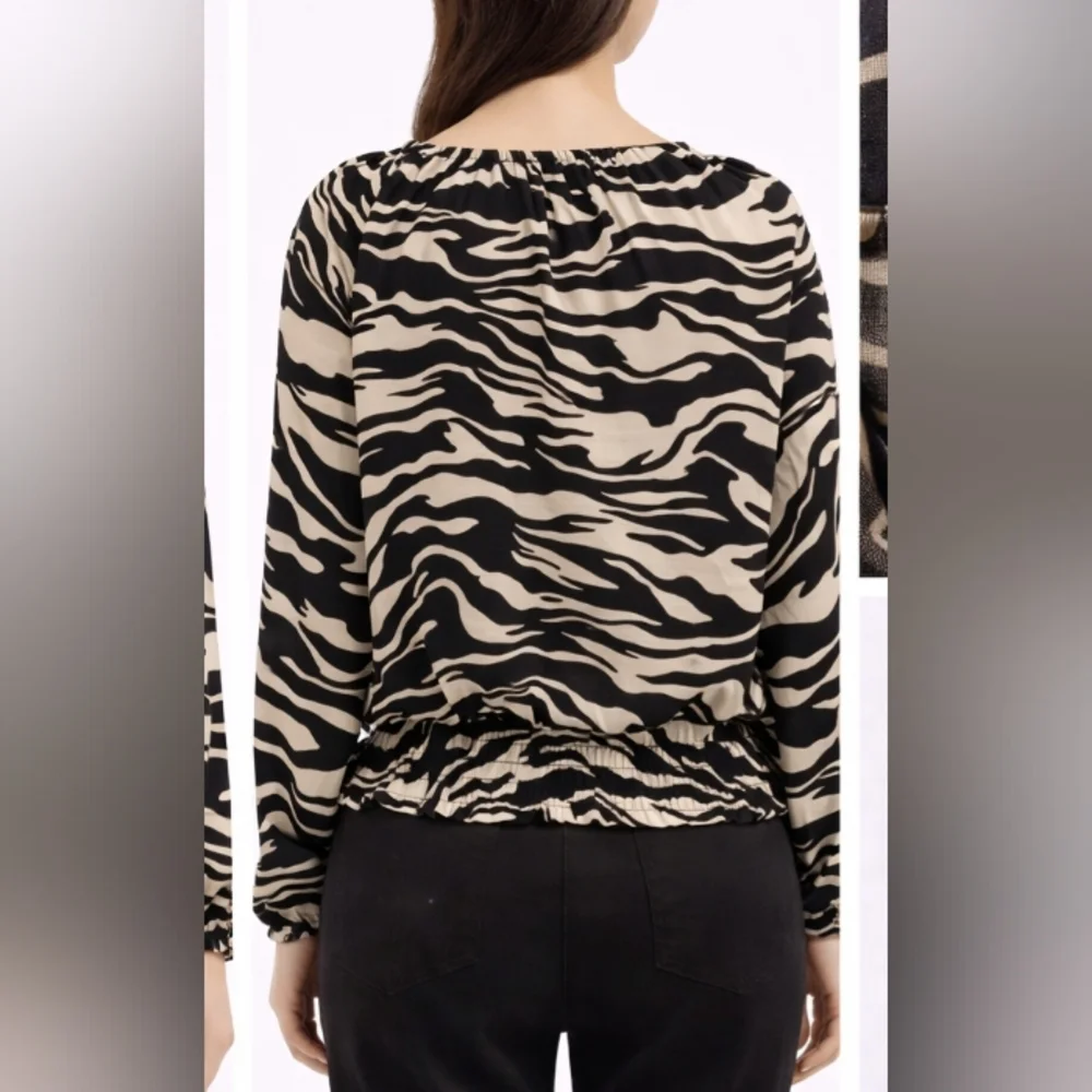 H&M Black and Cream Zebra-Print Blouse with Elastic Hem - Picture 4 of 4
